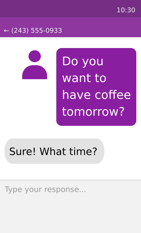 Text message on Android phone, simplified