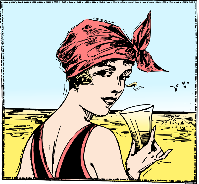 Lady at the Beach with a Drink