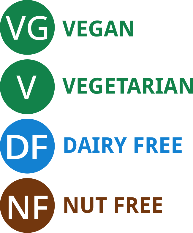 Vegan vegetarian allergen menu choices 